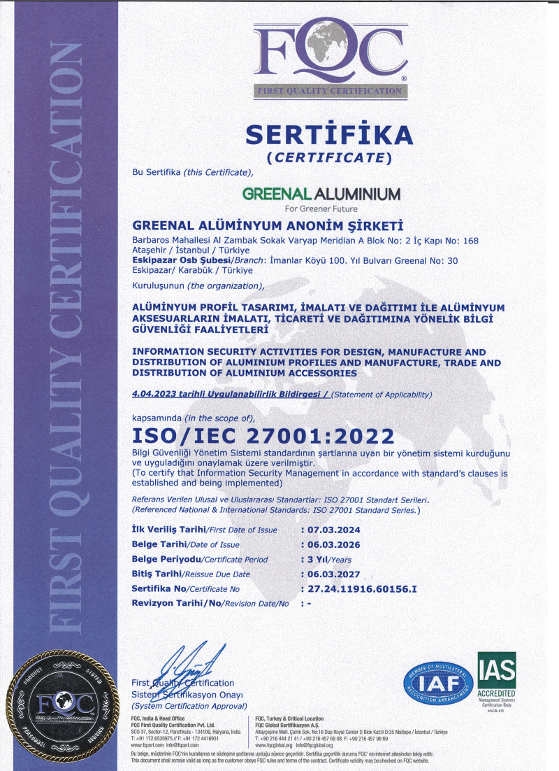 ISO/IEC 27001:2022 sertifikası